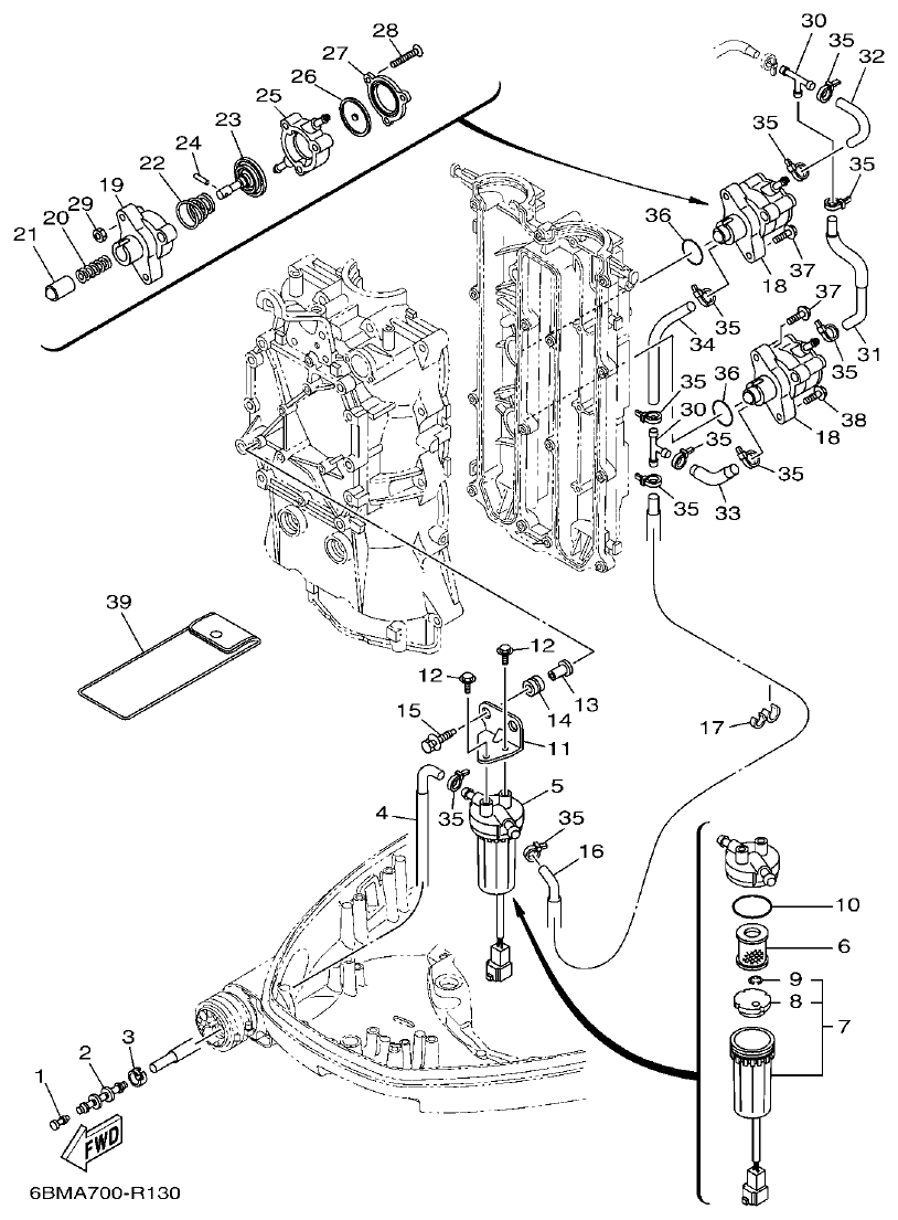 Yamaha F150FET, FL150FET FUEL 1 parts diagram